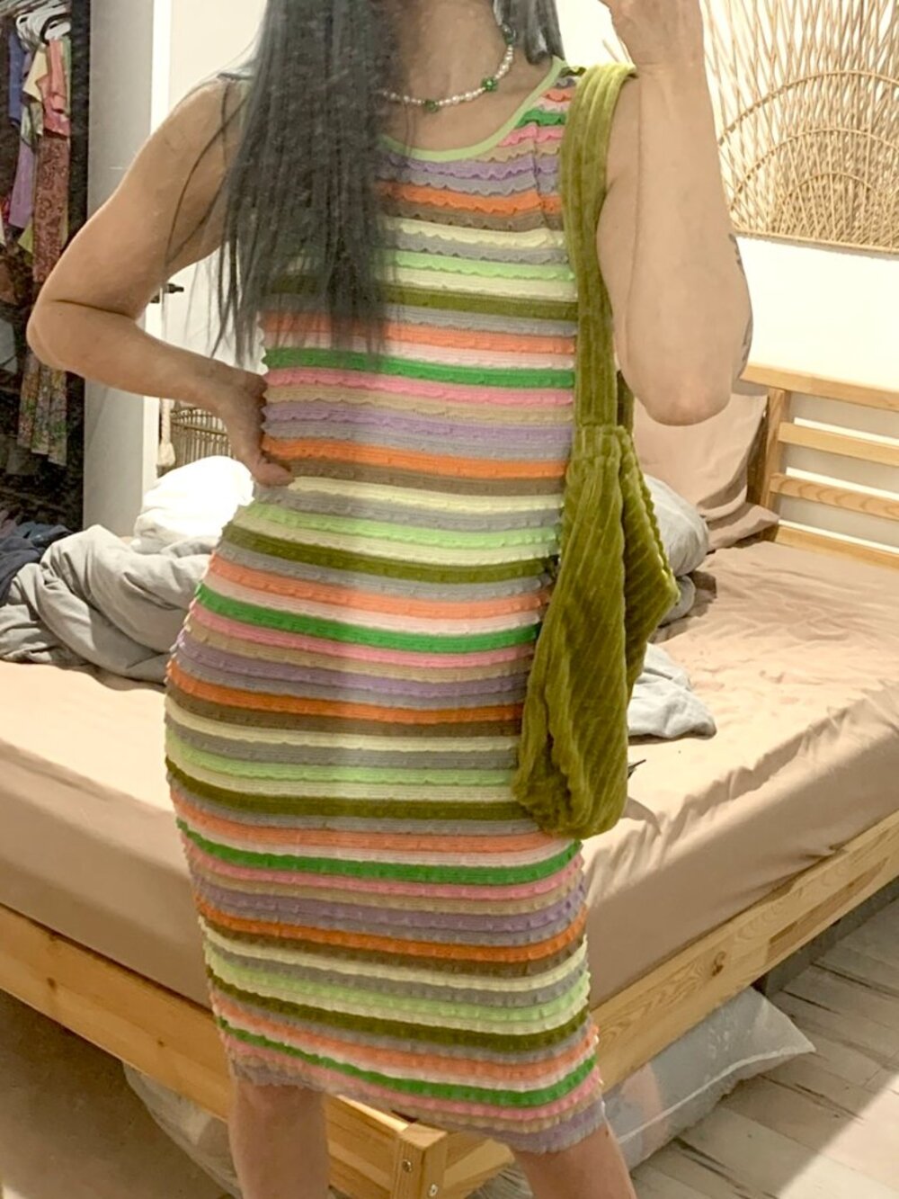 Colorful Pastel Striped Textured Midi Dress | Y2K Style Sleeveless Bodycon